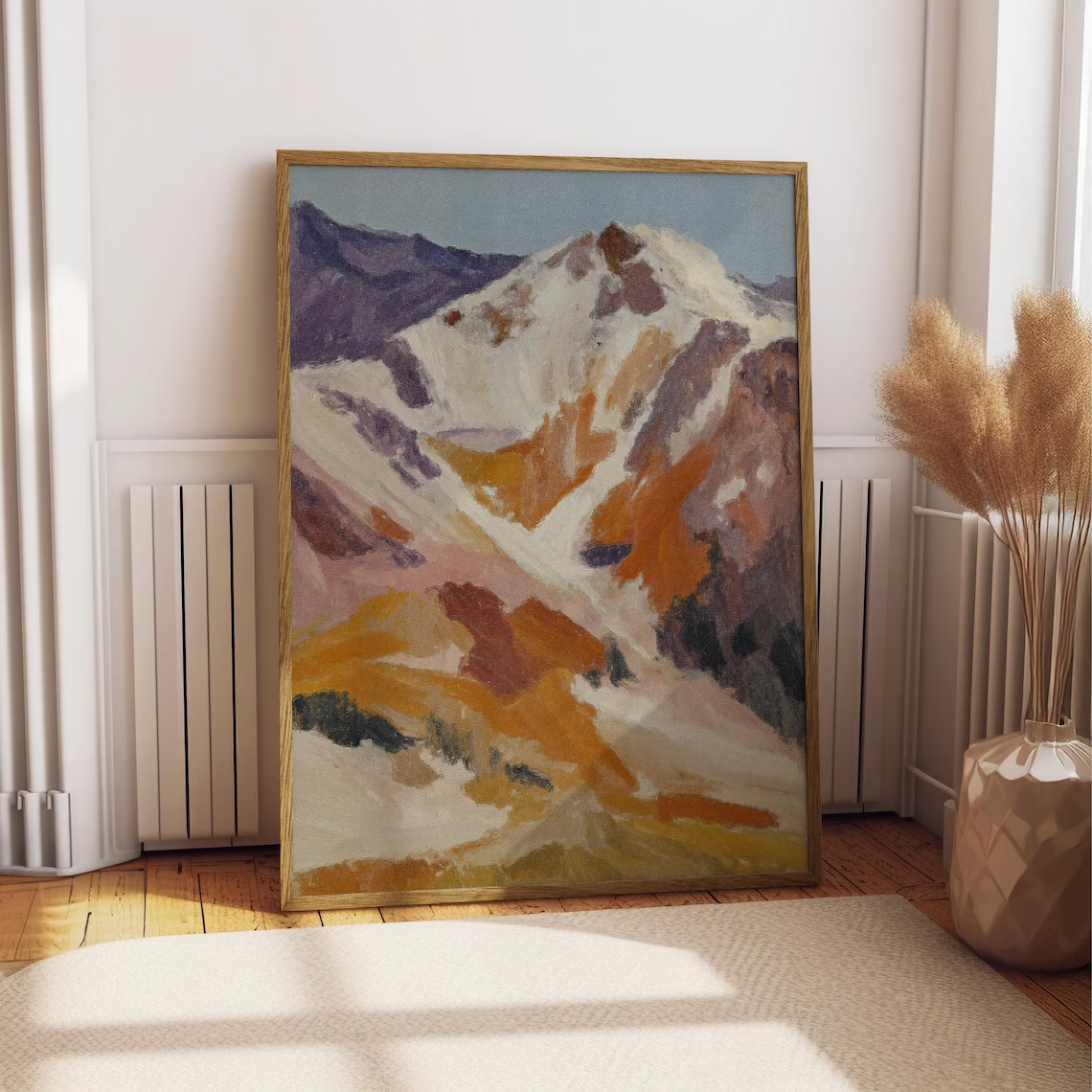 Abstract Oil Painting - Abstract Mountain Landscape Art Print, Vintage