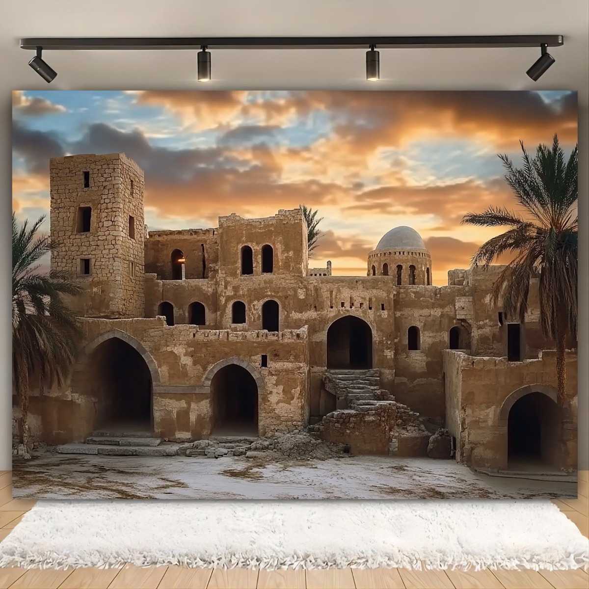 Home Decor Color Palettes - ancient castle sunset tapestry historical architecture