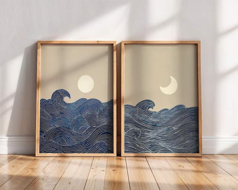 Home Decor Trends - 2pcs Japandi Minimalist Moon Crescent Canvas
