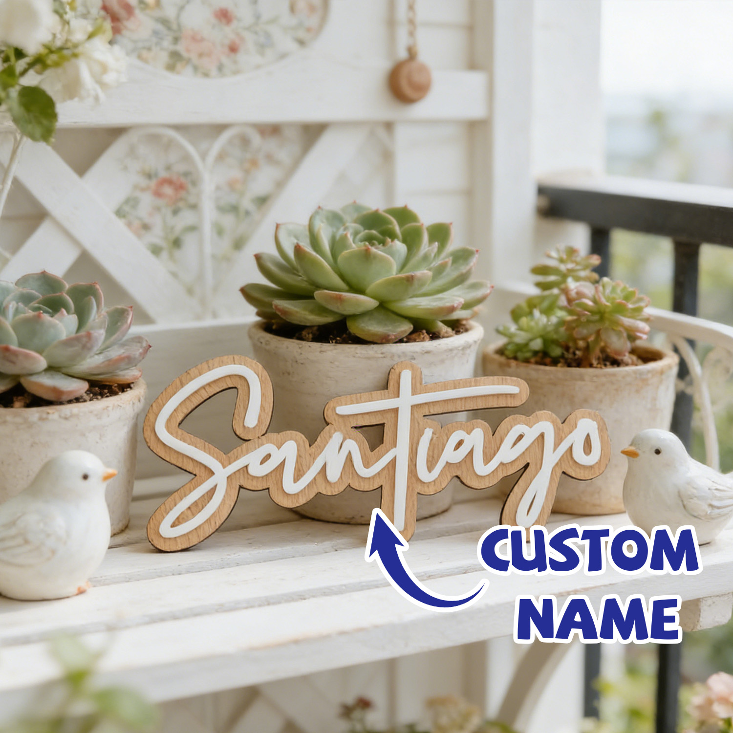 Home Decor For Wedding - 1Pc Custom Name Cute White Wooden