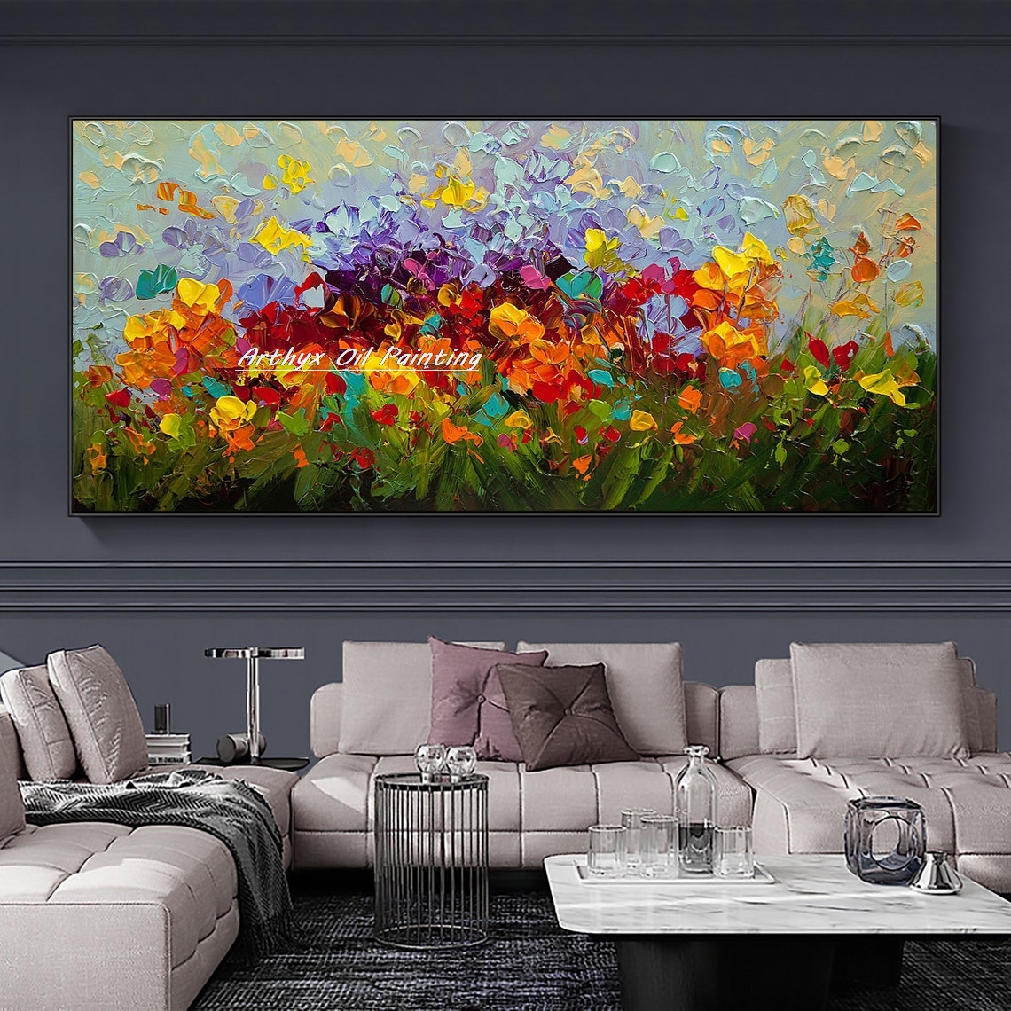Home Decor Color Palettes - Arthyx,Hand Painted Colorful Abstract Flowers Landscape