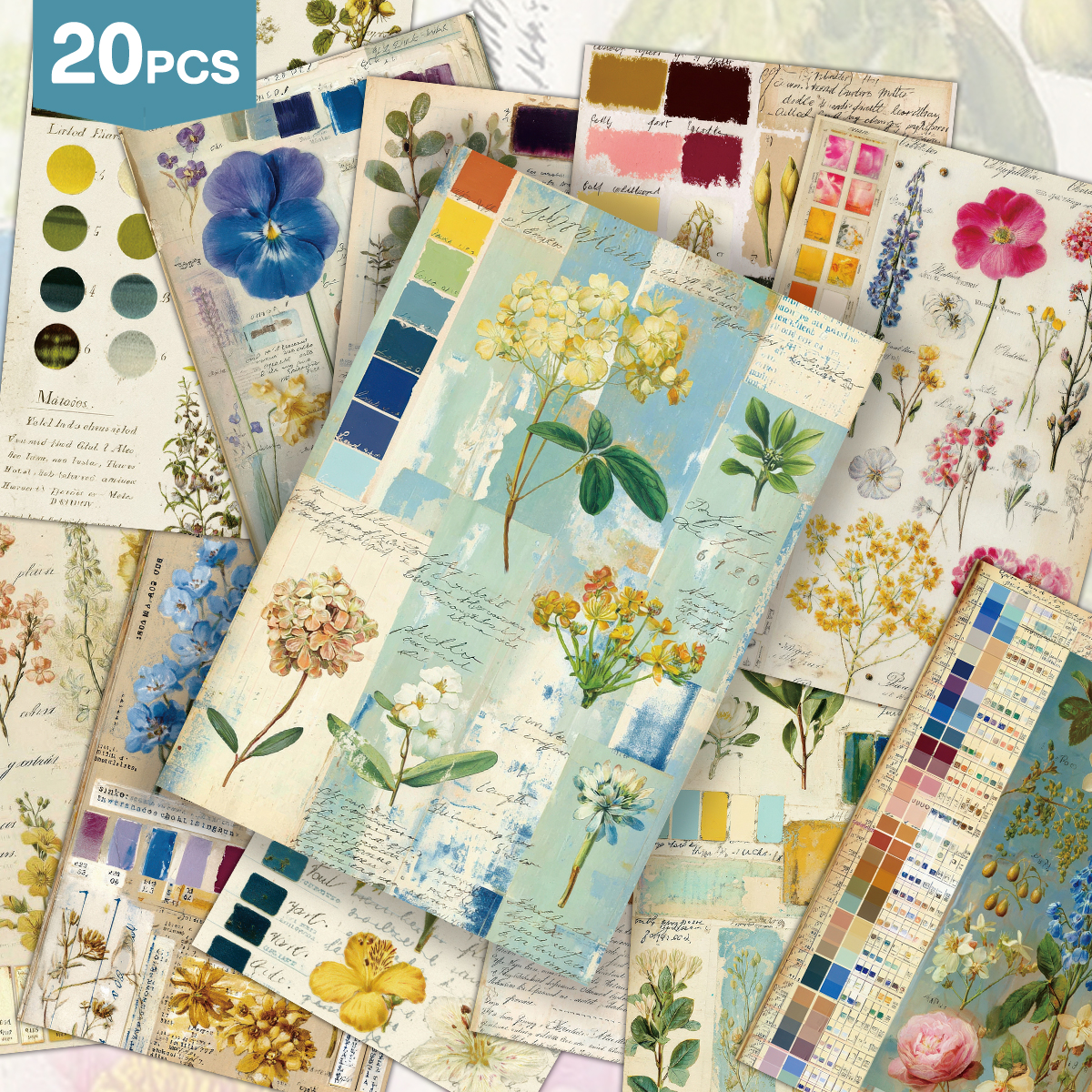 Home Decor Color Palettes - 20pcs Vintage Color Palette Floral Art