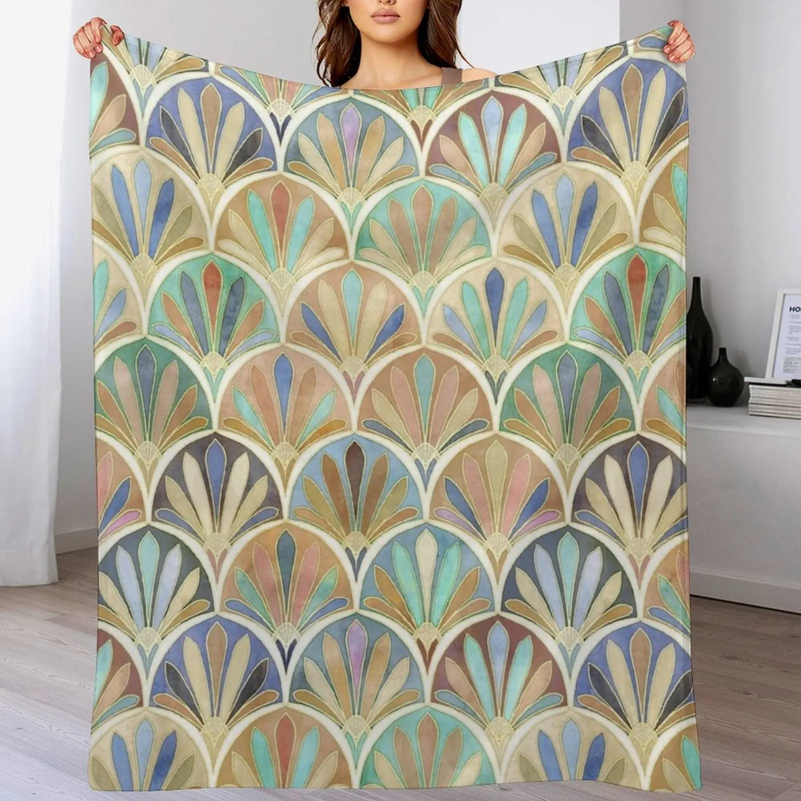 Neutral Throw Blanket - Autumn Neutrals Vintage Twenties Art Deco