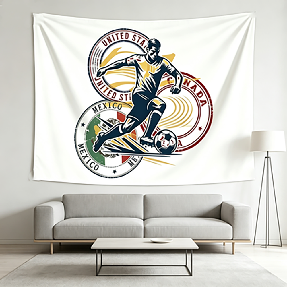 Home Decor Canada - Soccer Themed Stamp Print Tapestry Wall
