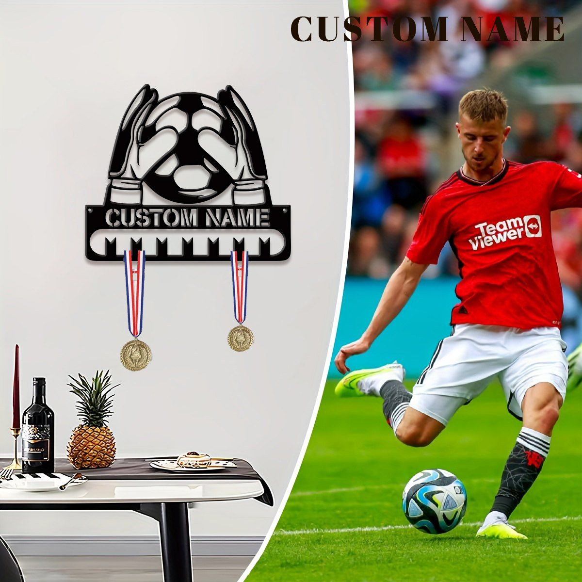 Home Decor For Wedding - Custom Football Player Metal Medal Display
