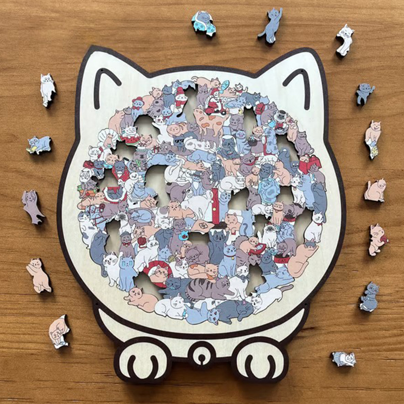 Home Decor Color Palettes - 135-Piece Cat Shape Wooden Puzzle Morandi