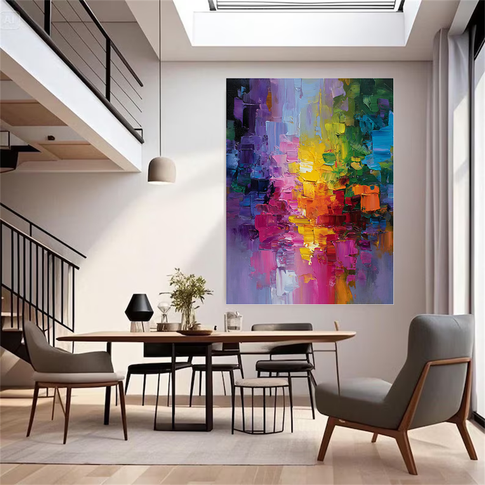 Home Decor Color Palettes - Hand-Painted Abstract Colorful Oil Painting, Thick