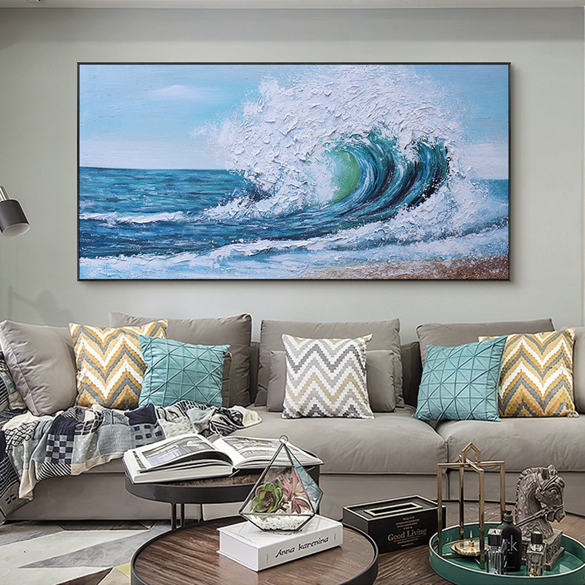 Home Decor Color Palettes - Waves Modern Large Palette Knife Blue