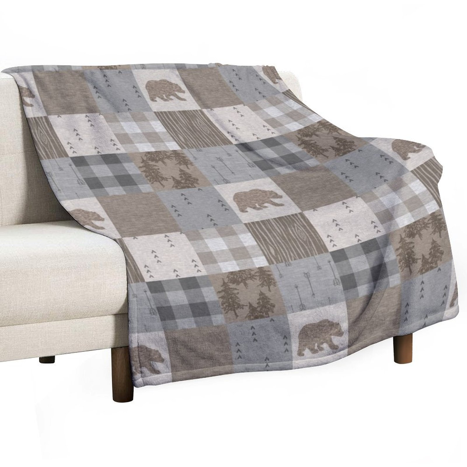 Bear Patchwork - Rustic Neutra – Neutral Throw Blanket recenzja i cena