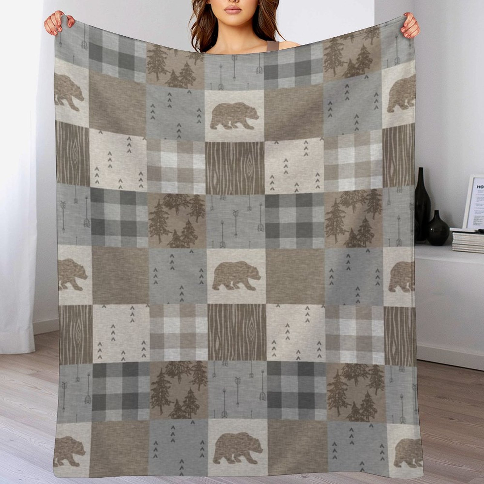 Bear Patchwork - Rustic Neutra – Neutral Throw Blanket recenzja i cena
