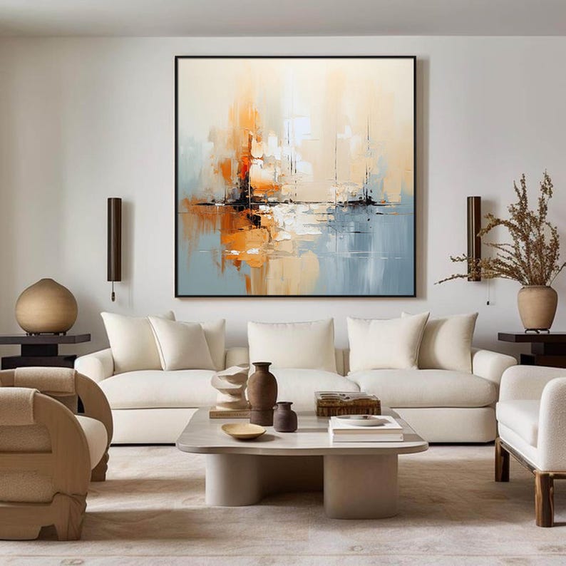 Original Hand-Painted Blue Bei – Abstract Oil Painting recenzja i cena