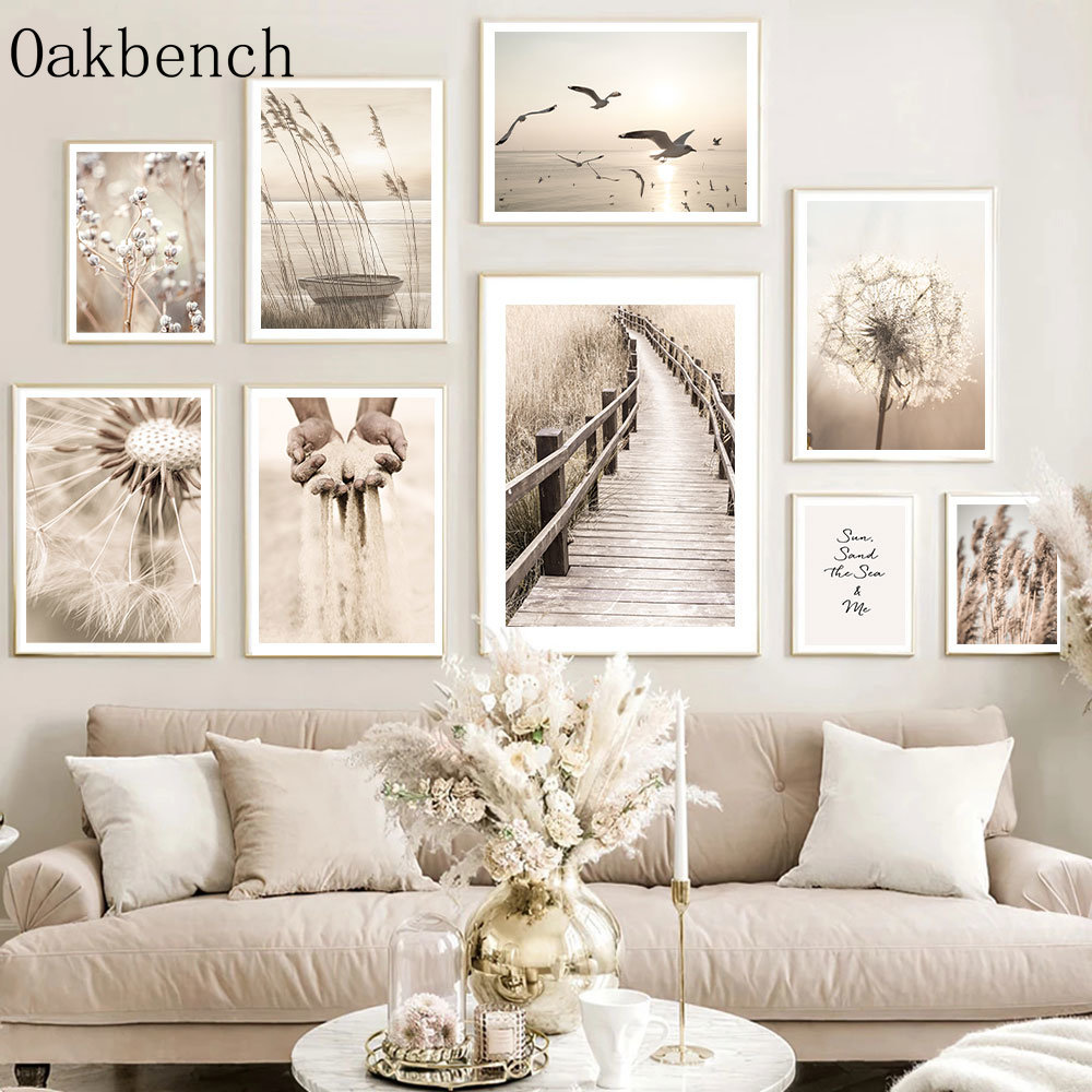 Beige Landscape Wall Art Reed  – Sand Art Picture recenzja i cena