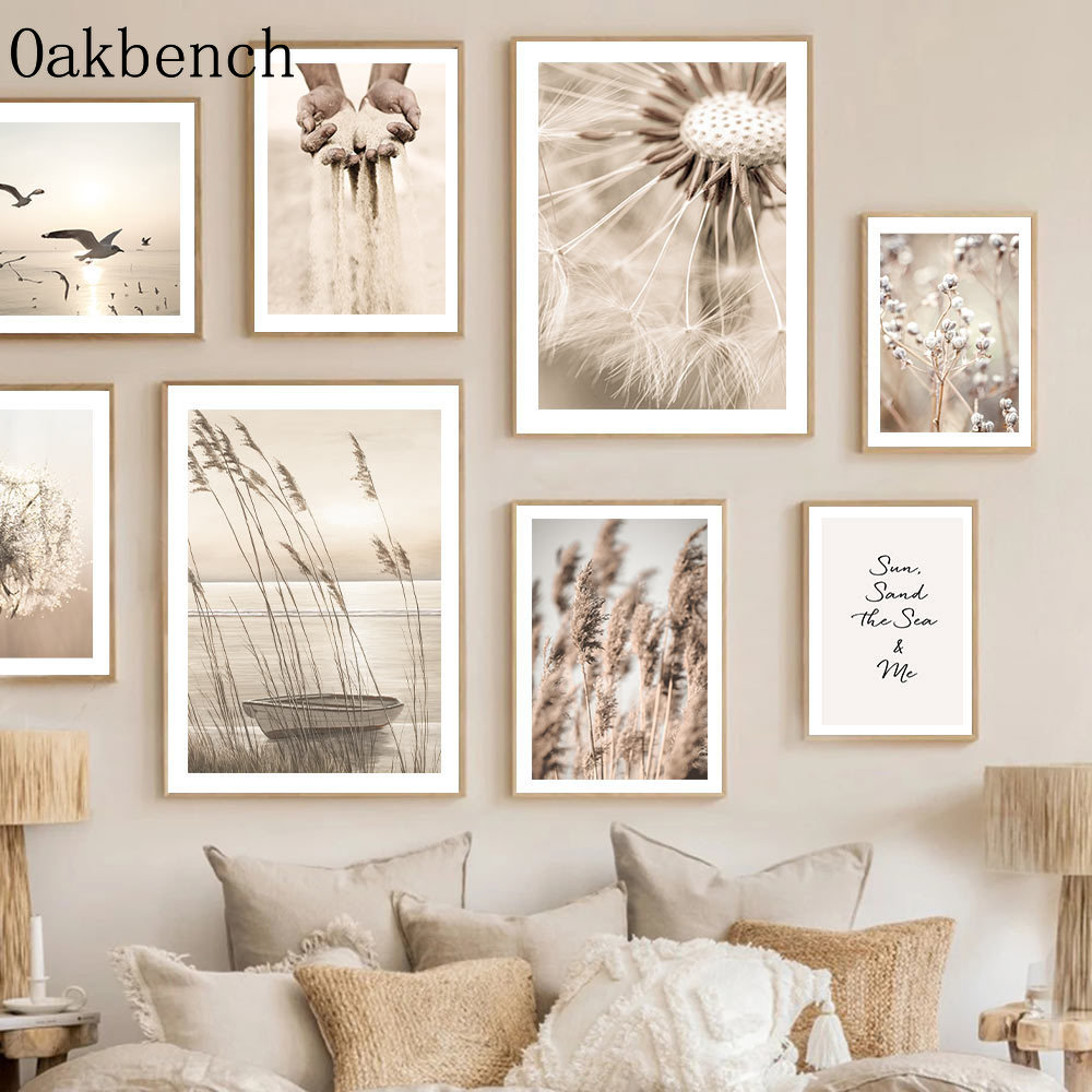 Beige Landscape Wall Art Reed  – Sand Art Picture recenzja i cena