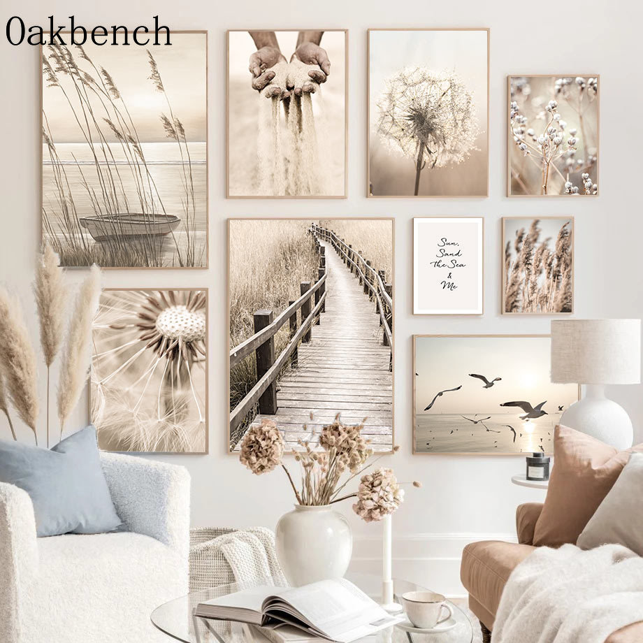 Beige Landscape Wall Art Reed  – Sand Art Picture recenzja i cena
