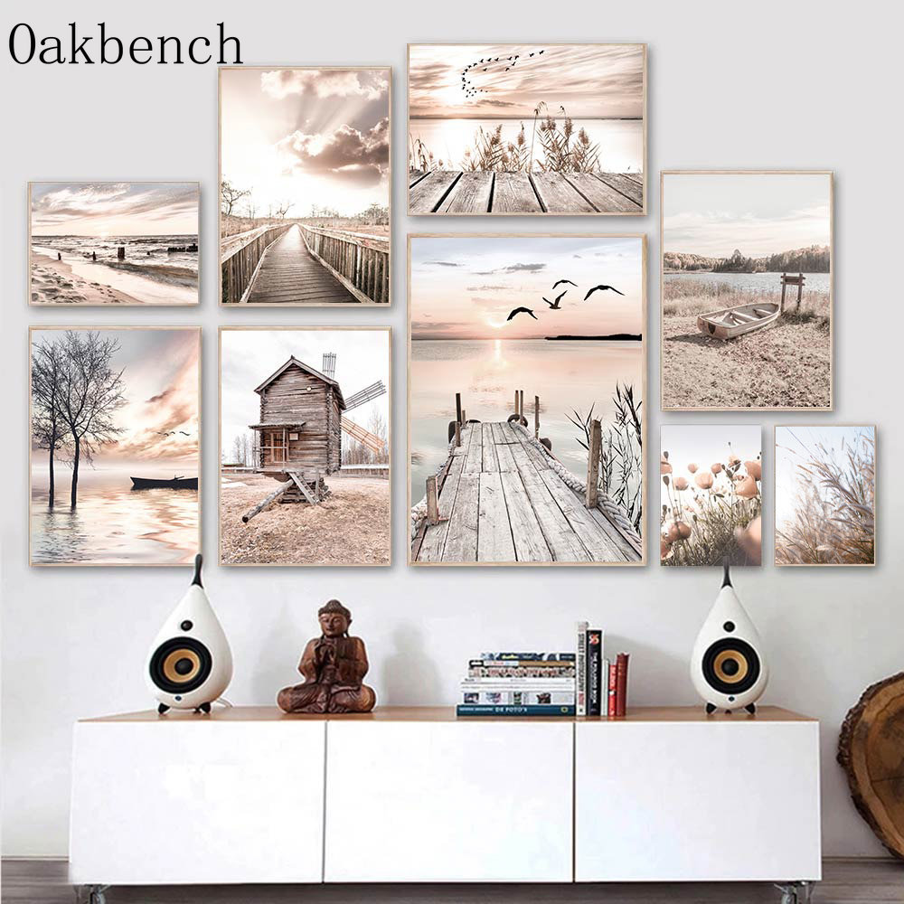 Beige Landscape Wall Art Reed  – Sand Art Picture recenzja i cena