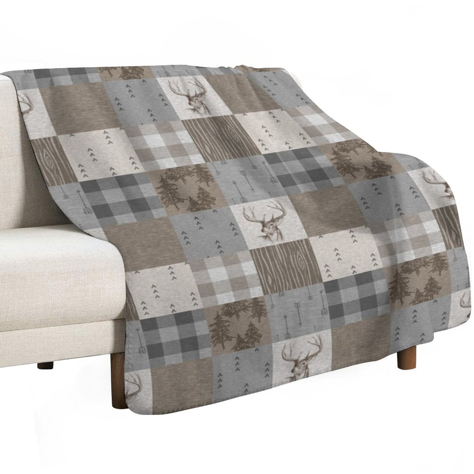 Deer Patchwork - Rustic Neutra – Neutral Throw Blanket recenzja i cena