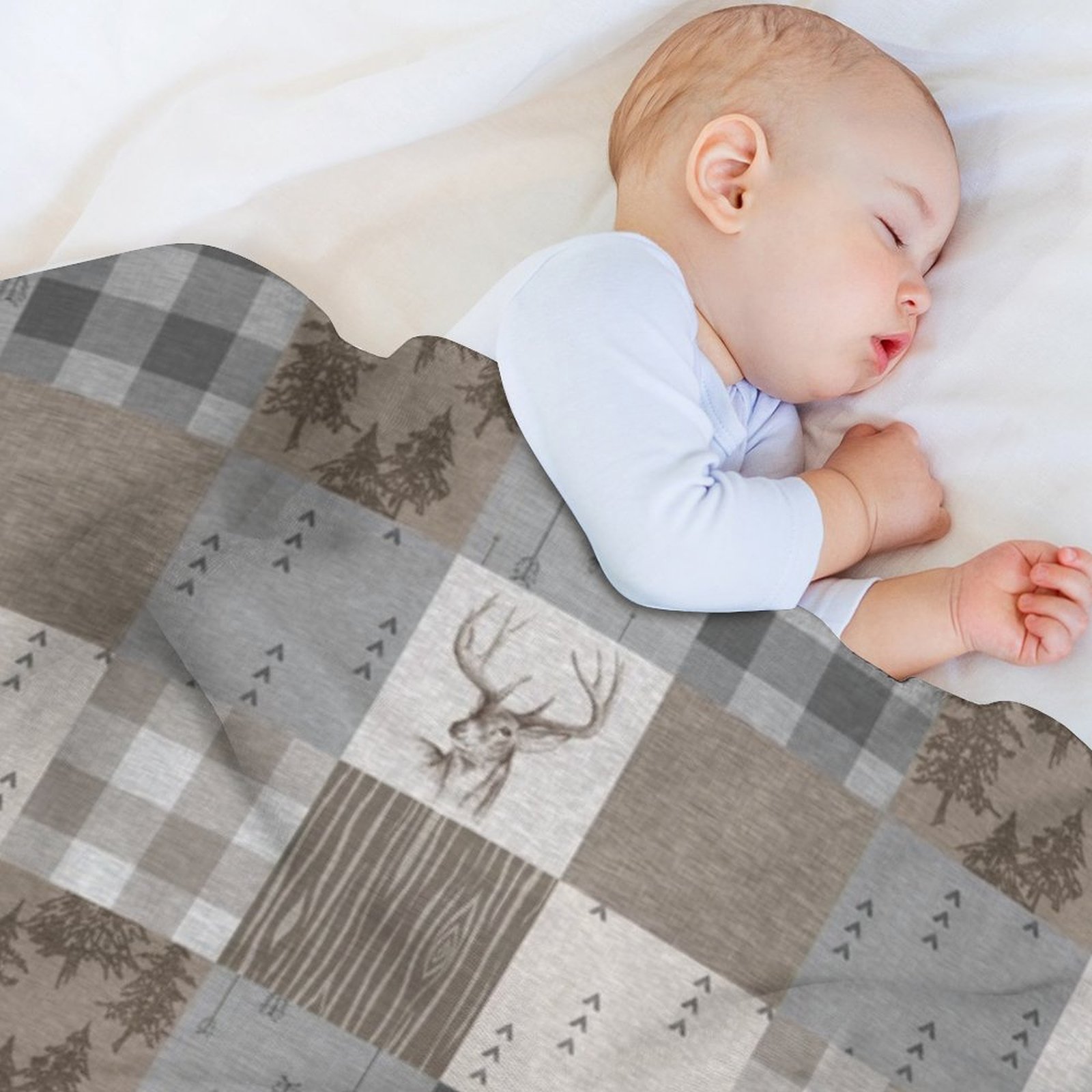Deer Patchwork - Rustic Neutra – Neutral Throw Blanket recenzja i cena