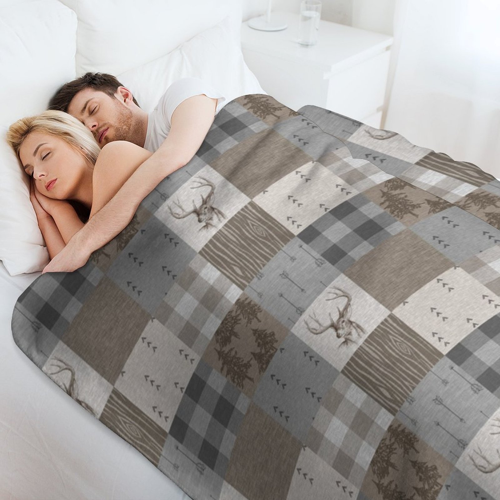 Deer Patchwork - Rustic Neutra – Neutral Throw Blanket recenzja i cena