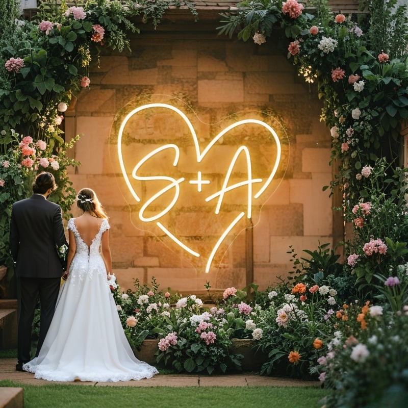 Custom Initials Heart LED Neon – Home Decor For Wedding recenzja i cena