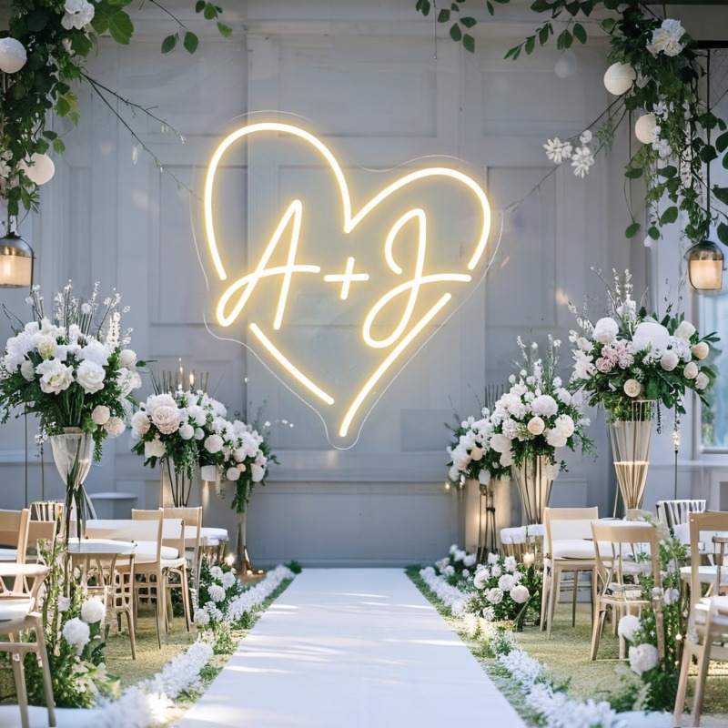 Custom Initials Heart LED Neon – Home Decor For Wedding recenzja i cena