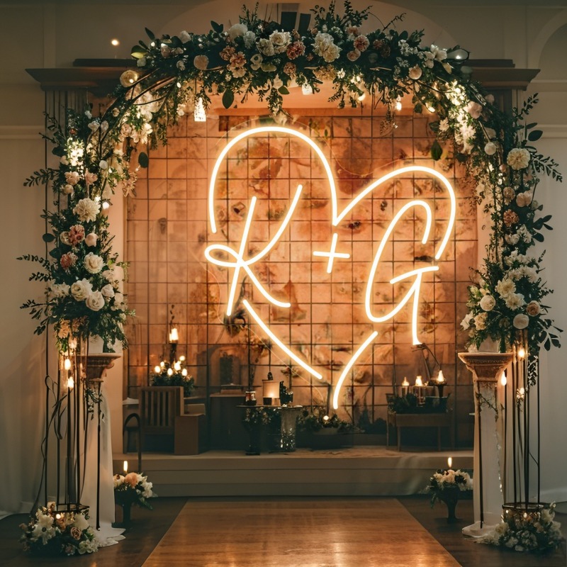 Custom Initials Heart LED Neon – Home Decor For Wedding recenzja i cena