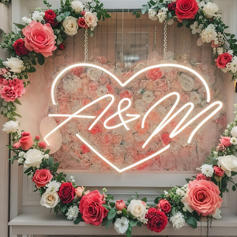 Custom Initials Heart LED Neon – Home Decor For Wedding recenzja i cena