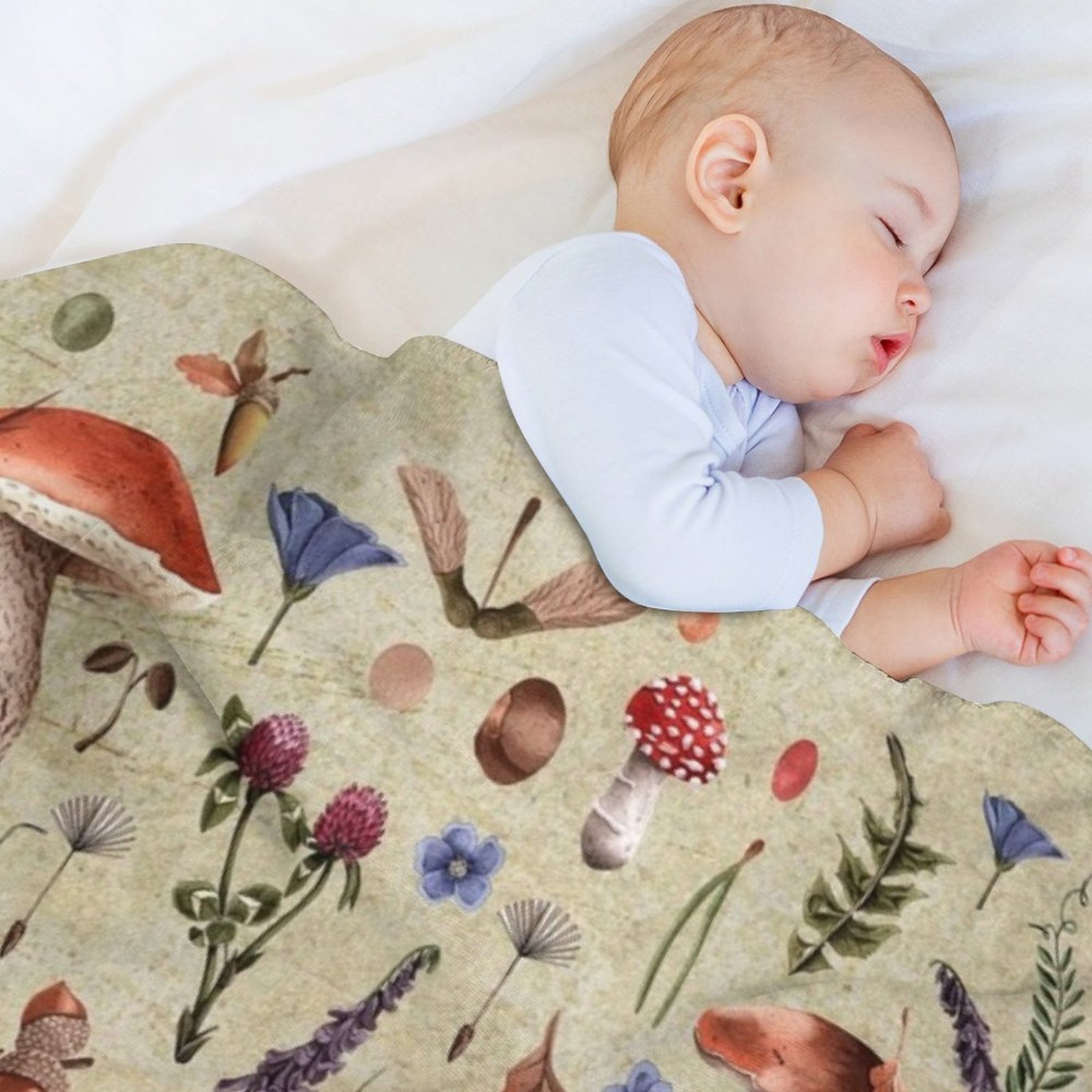 Retro botanical mushrooms, wil – Neutral Throw Blanket recenzja i cena