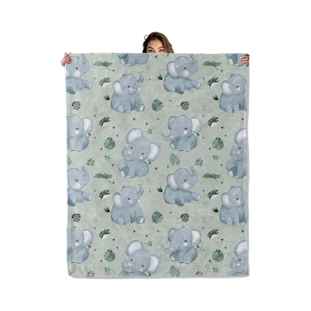 VIKAMA Sage Green Baby Elephan – Neutral Throw Blanket recenzja i cena