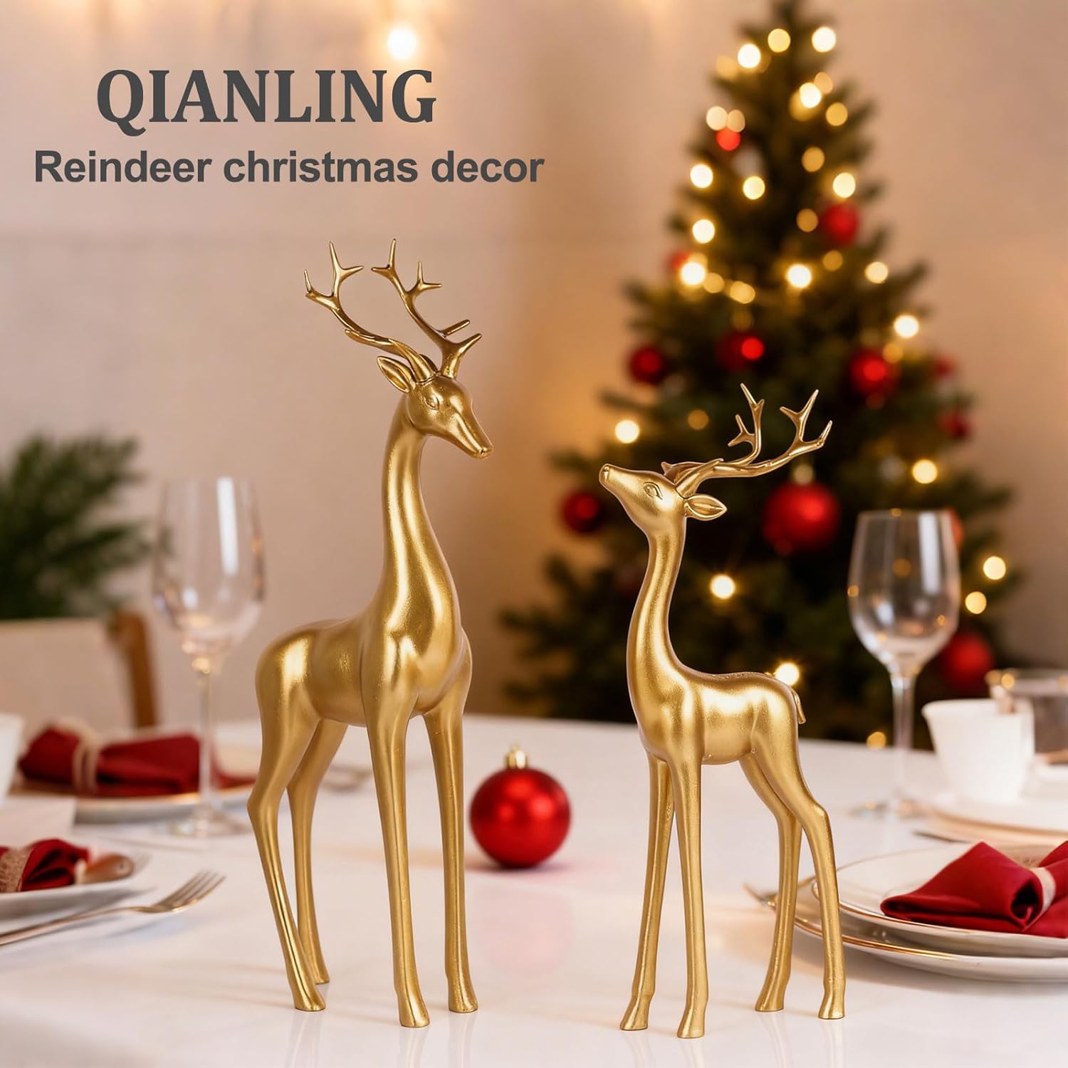 Large Gold Reindeer Figurines, – Home Decor Resin recenzja i cena