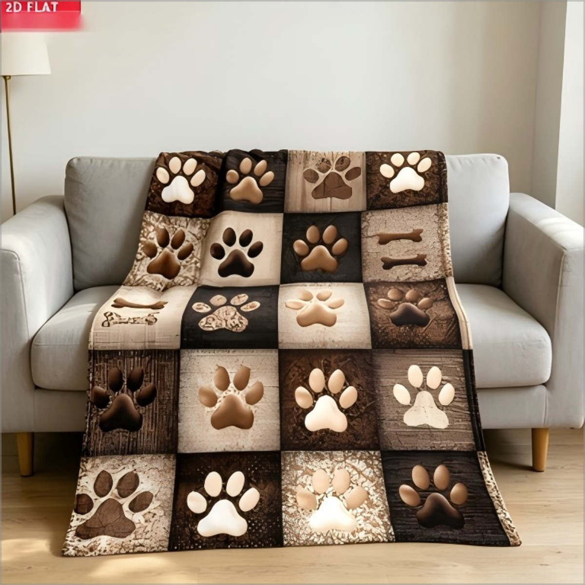 Rustic Dog Paw Print Patchwork – Neutral Throw Blanket recenzja i cena
