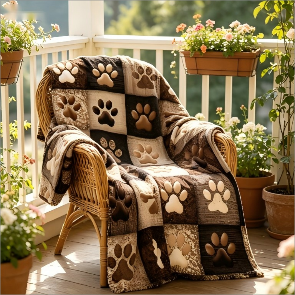 Rustic Dog Paw Print Patchwork – Neutral Throw Blanket recenzja i cena