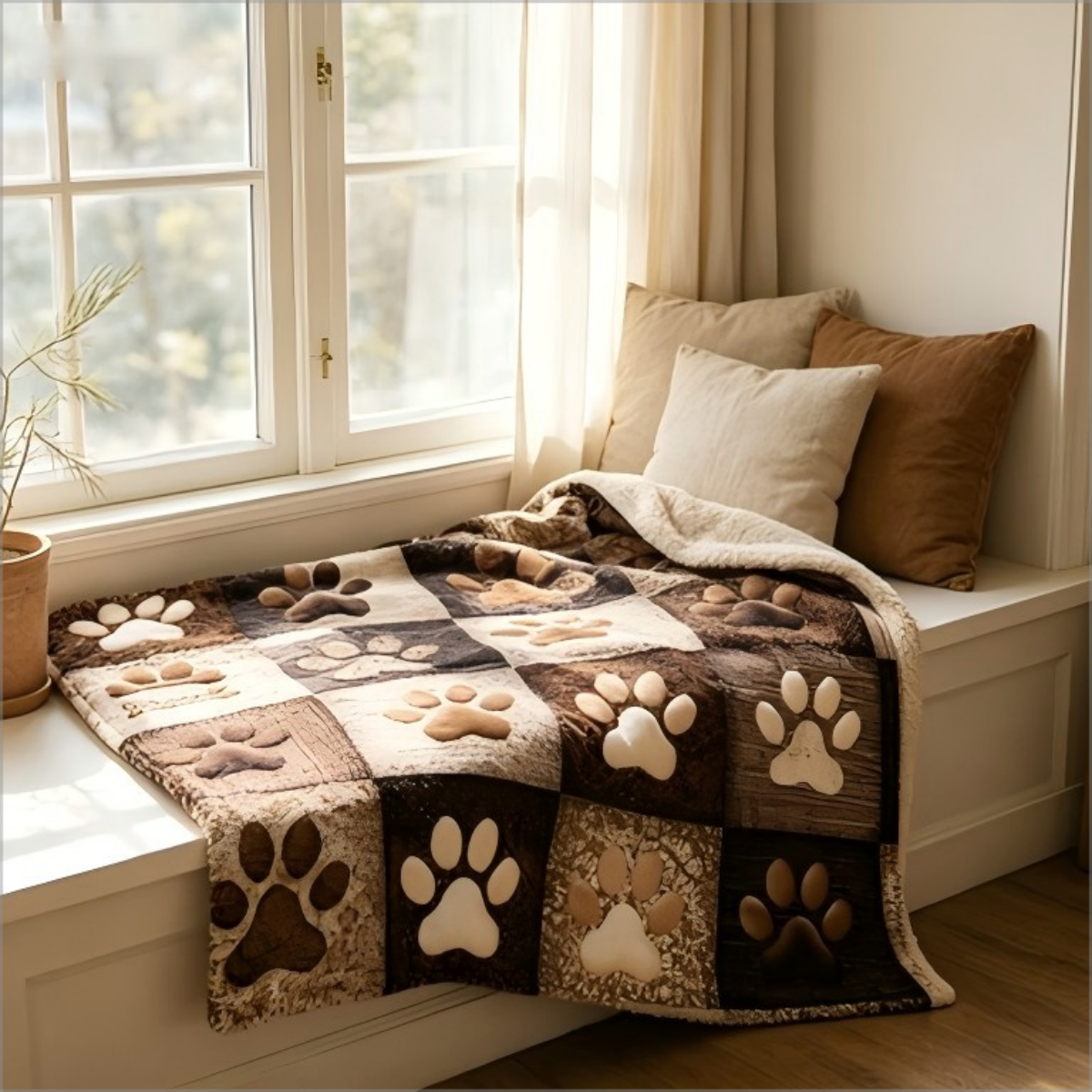 Rustic Dog Paw Print Patchwork – Neutral Throw Blanket recenzja i cena