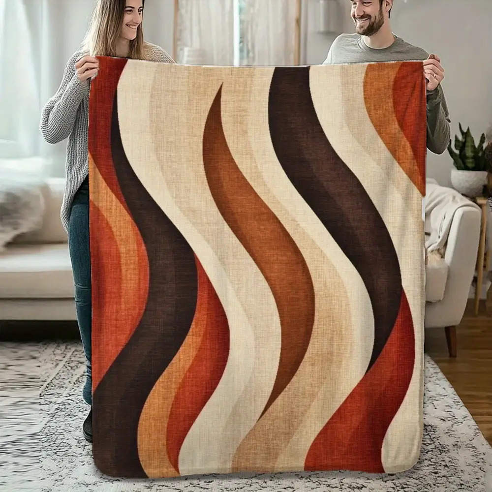 Wavy Print Flannel Blanket - N – Neutral Throw Blanket recenzja i cena