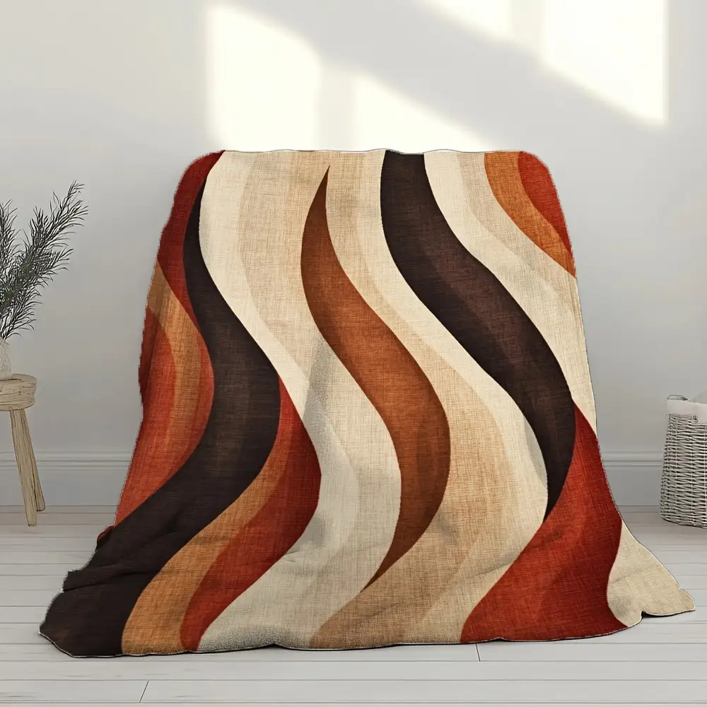 Wavy Print Flannel Blanket - N – Neutral Throw Blanket recenzja i cena