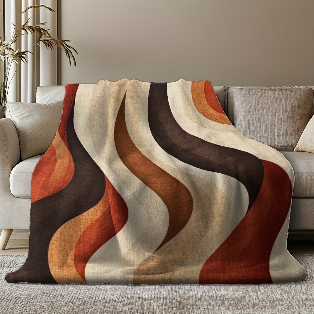 Wavy Print Flannel Blanket - N – Neutral Throw Blanket recenzja i cena